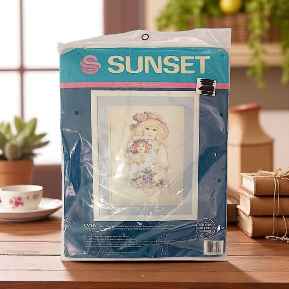 Vintage Little Girl Crewel Kit SUNSET Jan Hagara CATHY Holding A Doll Cottage‎ - Picture 16 of 16